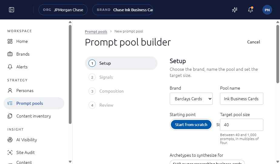 Prompt pool builder, Setup step