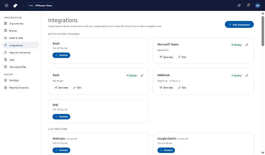 Integrations page